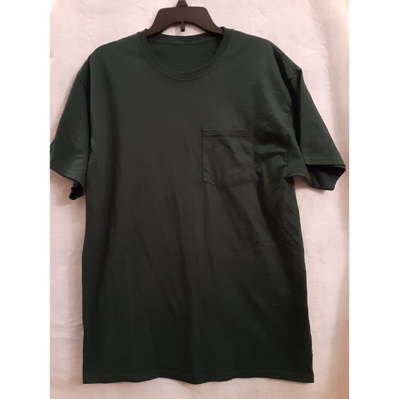 Unbranded Mens Dark Green Pocket Tee Shirt - Knit Fabric Short Sleeve Crew Neck! - Picture 1 of 6